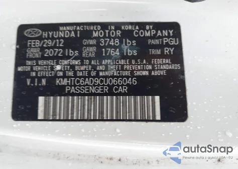 2012 Hyundai Veloster Base W/Red/Black z USA, uszkodzony, nr VIN KMHTC6AD9CU066046